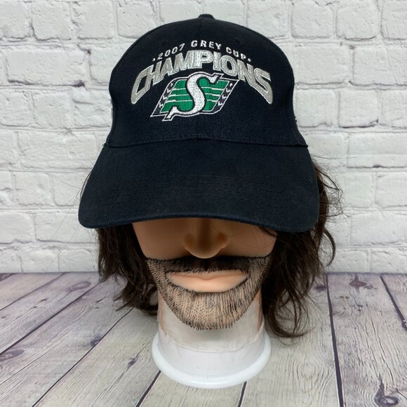 Vintage Reebok Hat Cap Stretch Fit Black 2007 Grey Cup Champions CFL Roughriders - Picture 1 of 10